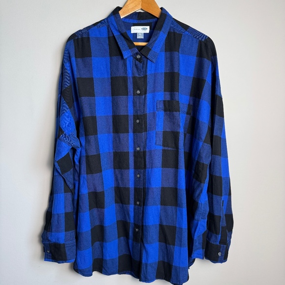 Old Navy‎ Women's Button Up Boyfriend Flannel Casual Shirt Blue/Black Check XXL - Picture 1 of 13